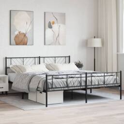 Berkfield Home Metal Bed Frame with Headboard & Footboard Black 180x200 cm Super King - thumbnail 1