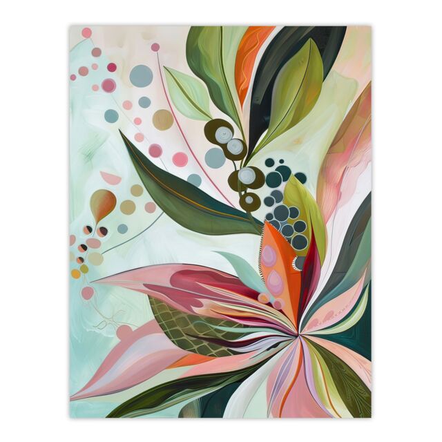 "Artery8 Abstract Tropical Exotic Leaves Floral Painting Wall Art Print - Size: W12"" x H16""" - image 1