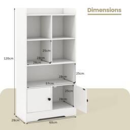 CASART Wooden Bookcase w/Doors Bookshelf w/ 2 Cabinets Modern Display Cabinet in White - thumbnail 7
