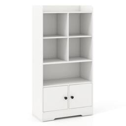 CASART Wooden Bookcase w/Doors Bookshelf w/ 2 Cabinets Modern Display Cabinet in White - thumbnail 3