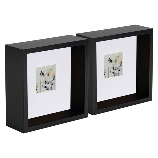 "Nicola Spring 3D Deep Box Photo Frames - 6 x 6"" with 2 x 2"" Mount - White Mount - Pack of 2 in Black" - image 1