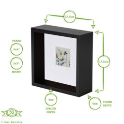 "Nicola Spring 3D Deep Box Photo Frames - 6 x 6"" with 2 x 2"" Mount - White Mount - Pack of 2 in Black" - thumbnail 4