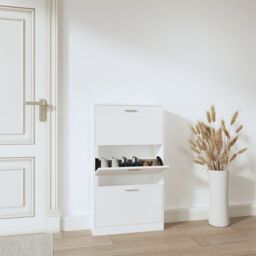 Berkfield Home Shoe Cabinet White 59x17x108 cm Engineered Wood - Size: 59 x 17 x 108 cm - thumbnail 1