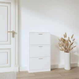 Berkfield Home Shoe Cabinet White 59x17x108 cm Engineered Wood - Size: 59 x 17 x 108 cm - thumbnail 3