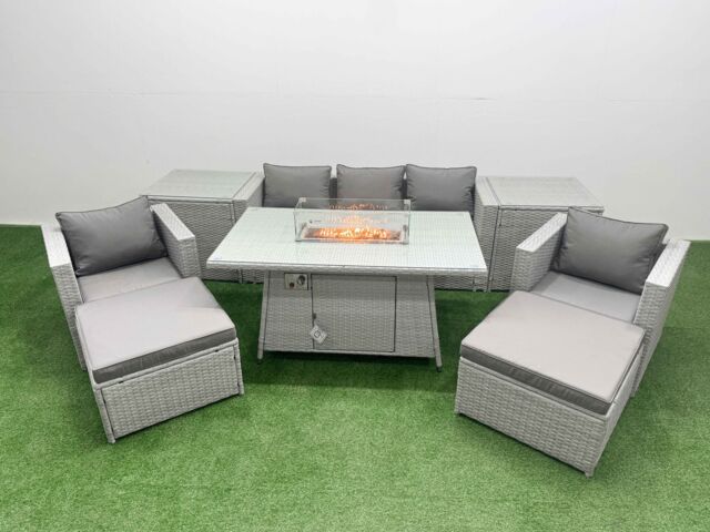 Fimous 7 Seat PE Wicker Rattan Lounge Sofa Set Outdoor Garden Furniture Set in Light Grey - image 1