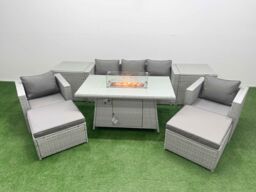Fimous 7 Seat PE Wicker Rattan Lounge Sofa Set Outdoor Garden Furniture Set in Light Grey - thumbnail 1