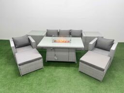 Fimous 7 Seat PE Wicker Rattan Lounge Sofa Set Outdoor Garden Furniture Set in Light Grey - thumbnail 2