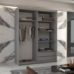 MN Furniture Merida Sliding Wardrobe with Mirror, LED Light & Storage W150cm in Grey - thumbnail 2