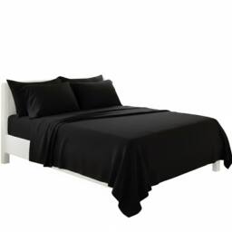 Snug City Plain Poly Cotton Easy Care Fitted Flat Sheet Matching Pillowcases Set in Black - Size: Double - thumbnail 2