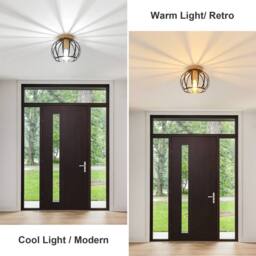 Pheashine Black 30cm Cage Metal Wood Ceiling Light E27 Vintage Industrial - thumbnail 5