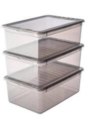 Keeeper Set of 3 Storage Boxes 11 Litre with Lid & Air Control System in Clear - thumbnail 1
