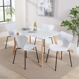 Home Source Fleur Table & 4 Penny Chairs Dining Set White Top Wooden Legs - thumbnail 2