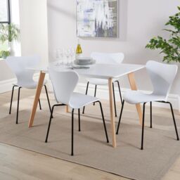 Home Source Fleur Table & 4 Penny Chairs Dining Set White Top Wooden Legs - thumbnail 1