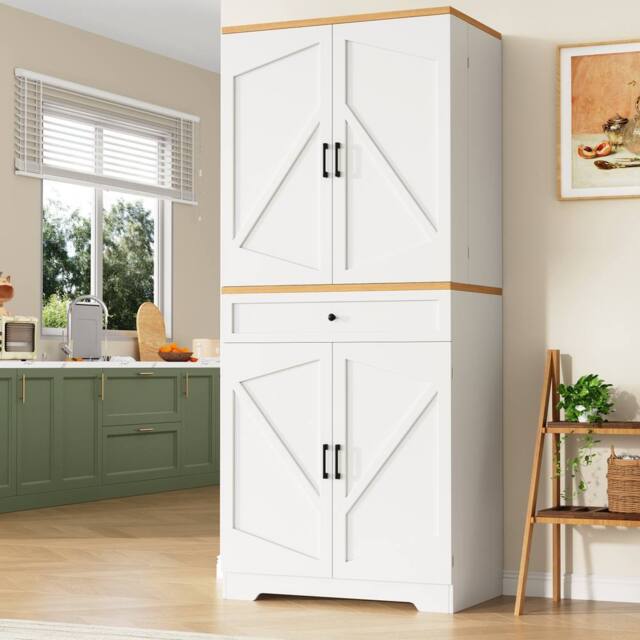Rolipo Tall White Kitchen Sideboard Storage Cabinet With Doors 180cm - image 1