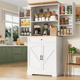 Rolipo Tall White Kitchen Sideboard Storage Cabinet With Doors 180cm - thumbnail 2