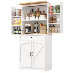 Rolipo Tall White Kitchen Sideboard Storage Cabinet With Doors 180cm - thumbnail 4