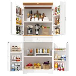 Rolipo Tall White Kitchen Sideboard Storage Cabinet With Doors 180cm - thumbnail 5
