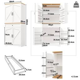 Rolipo Tall White Kitchen Sideboard Storage Cabinet With Doors 180cm - thumbnail 7