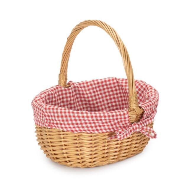 Red Hamper Cotton Lined Wicker Shopping Basket Buff Willow Oval Shopper in Red - image 1