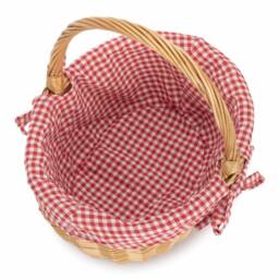 Red Hamper Cotton Lined Wicker Shopping Basket Buff Willow Oval Shopper in Red - thumbnail 2