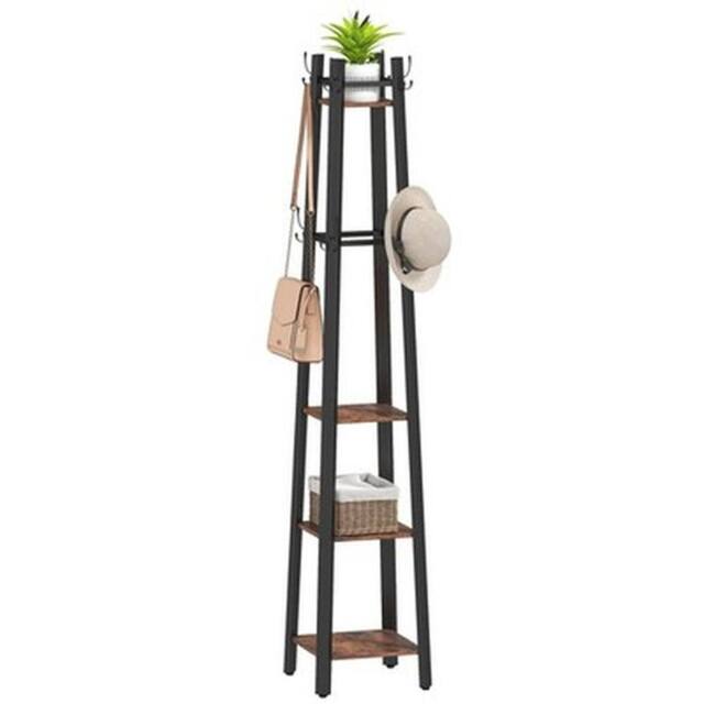 NESTLUNE Industrial Coat Stand with 4 Storage Shelves in Black - Size: 100 cm x 15 cm - image 1