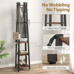 NESTLUNE Industrial Coat Stand with 4 Storage Shelves in Black - Size: 100 cm x 15 cm - thumbnail 4