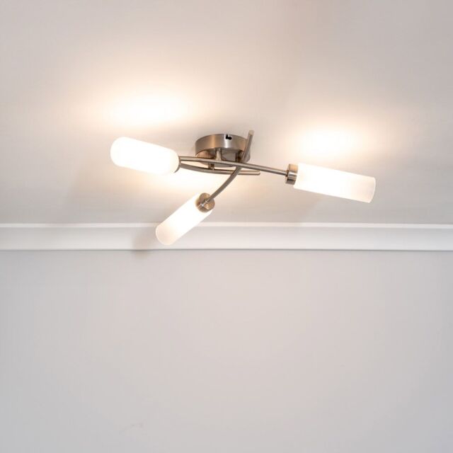 ValueLights Maya 3 Way Curved Cross Over Flush Ceiling Light in Silver - image 1