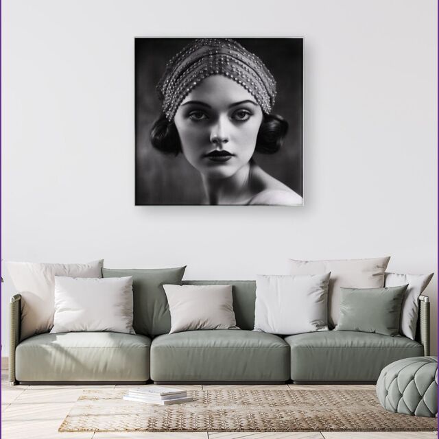 Warren Reed - Designer Edwardian Ballerina Portrait Canvas in Black - Size: w40 inch x h40 inch - image 1