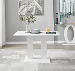 FurnitureboxUK Imperia 120cm 4-Seater Modern High Gloss Pillared Dining Table in White