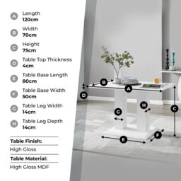 FurnitureboxUK Imperia 120cm 4-Seater Modern High Gloss Pillared Dining Table in White - thumbnail 8