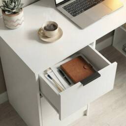 FORGEVIO Computer Writing Desk with 3 Drawers 3 Shelves Home Office White - thumbnail 5