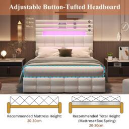 BTM Double Bed with Hydraulic Storage & LED Charging Headboard in Beige - thumbnail 8