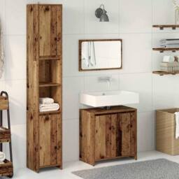 Berkfield Home 3 Piece Bathroom Furniture Set Old Wood Engineered Wood - thumbnail 3