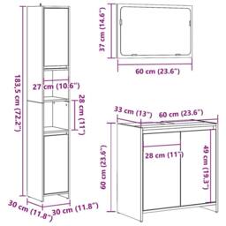 Berkfield Home 3 Piece Bathroom Furniture Set Old Wood Engineered Wood - thumbnail 9