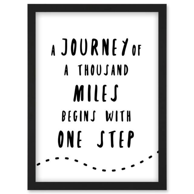 Artery8 A Journey Of A Thousand Miles Begins w/ One Step Inspirational Positive Motivational Gym Workout Living Room Aesthetic Artwork Framed Wall - image 1