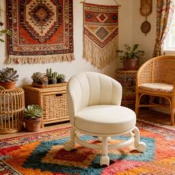 Havendro White Low Stool With Wheels for Shoe Changing, Living Room - thumbnail 6