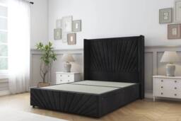 "Sloomy Rutherford Naples Divan Base No Drawers-54"" Wing Headboard-Footboard in Black - Size: Super King" - thumbnail 1
