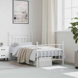 Berkfield Home Metal Bed Frame with Headboard & Footboard White 90x190 cm Single - thumbnail 4