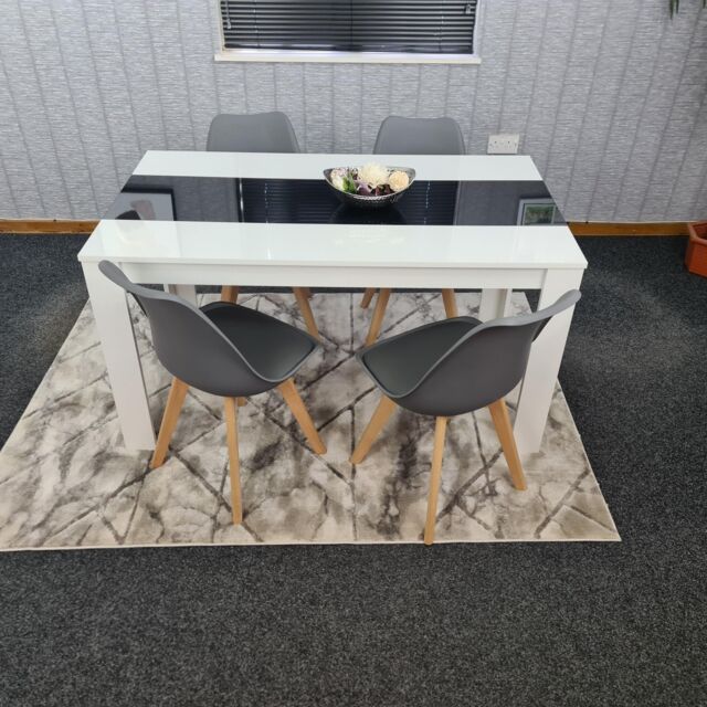 KOSY KOALA Modern White & Black Dining Table Set With 4 Grey Chairs Dining Room Furniture - Size: 140 cm x 80 cm - image 1