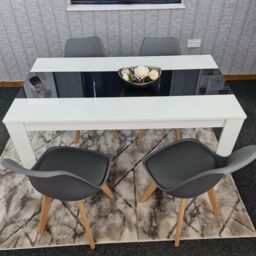 KOSY KOALA Modern White & Black Dining Table Set With 4 Grey Chairs Dining Room Furniture - Size: 140 cm x 80 cm - thumbnail 4