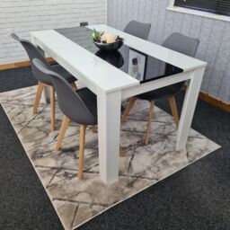KOSY KOALA Modern White & Black Dining Table Set With 4 Grey Chairs Dining Room Furniture - Size: 140 cm x 80 cm - thumbnail 3