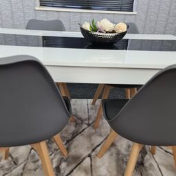 KOSY KOALA Modern White & Black Dining Table Set With 4 Grey Chairs Dining Room Furniture - Size: 140 cm x 80 cm - thumbnail 6