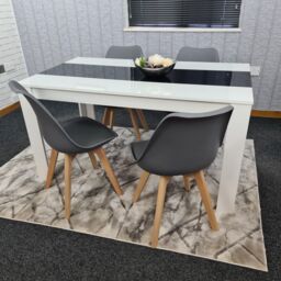 KOSY KOALA Modern White & Black Dining Table Set With 4 Grey Chairs Dining Room Furniture - Size: 140 cm x 80 cm - thumbnail 2