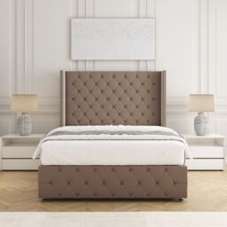 "BSSPOKE Mayfair Plush Velvet Divan Bed 54"" Headboard & Mattress No Drawers in Bronze - Size: King"