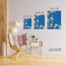 "Artery8 Bullfinch Weeping Cherry Blossoms Canvas Wall Art Print Hokusai in Blue - Size: W18"" x H24""" - thumbnail 4