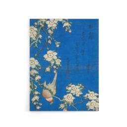 "Artery8 Bullfinch Weeping Cherry Blossoms Canvas Wall Art Print Hokusai in Blue - Size: W18"" x H24""" - thumbnail 1