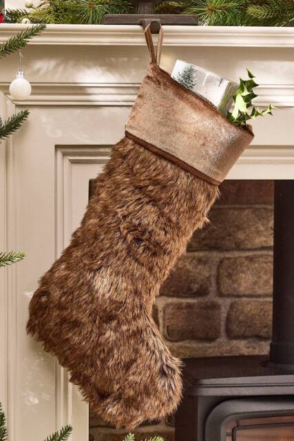 Dibor Set of 4 Traditional Beresford Dark Brown Faux Fur Christmas Stocking in Grey - Size: 4 Pack - image 1