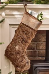 Dibor Set of 4 Traditional Beresford Dark Brown Faux Fur Christmas Stocking in Grey - Size: 4 Pack - thumbnail 1