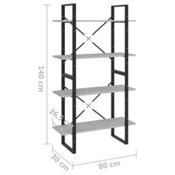 Berkfield Home 4-Tier Book Cabinet Concrete Grey 80x30x140 cm Engineered Wood - Size: 80 x 30 x 140 cm - thumbnail 7