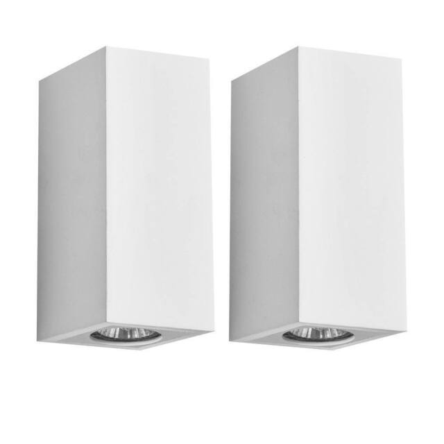 First Choice Lighting Set of 2 Kube - White Plaster GU10 Wall Lights - image 1